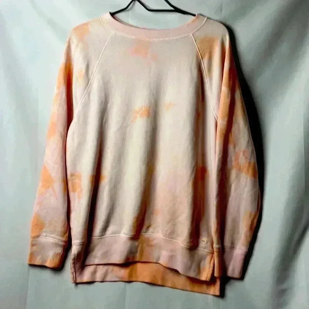 VICTORIA SECRET PINK SOFT CREW SWEATSHIRT WOMENS‎ SIZE XS PEACH AND PINK TYE DYE
